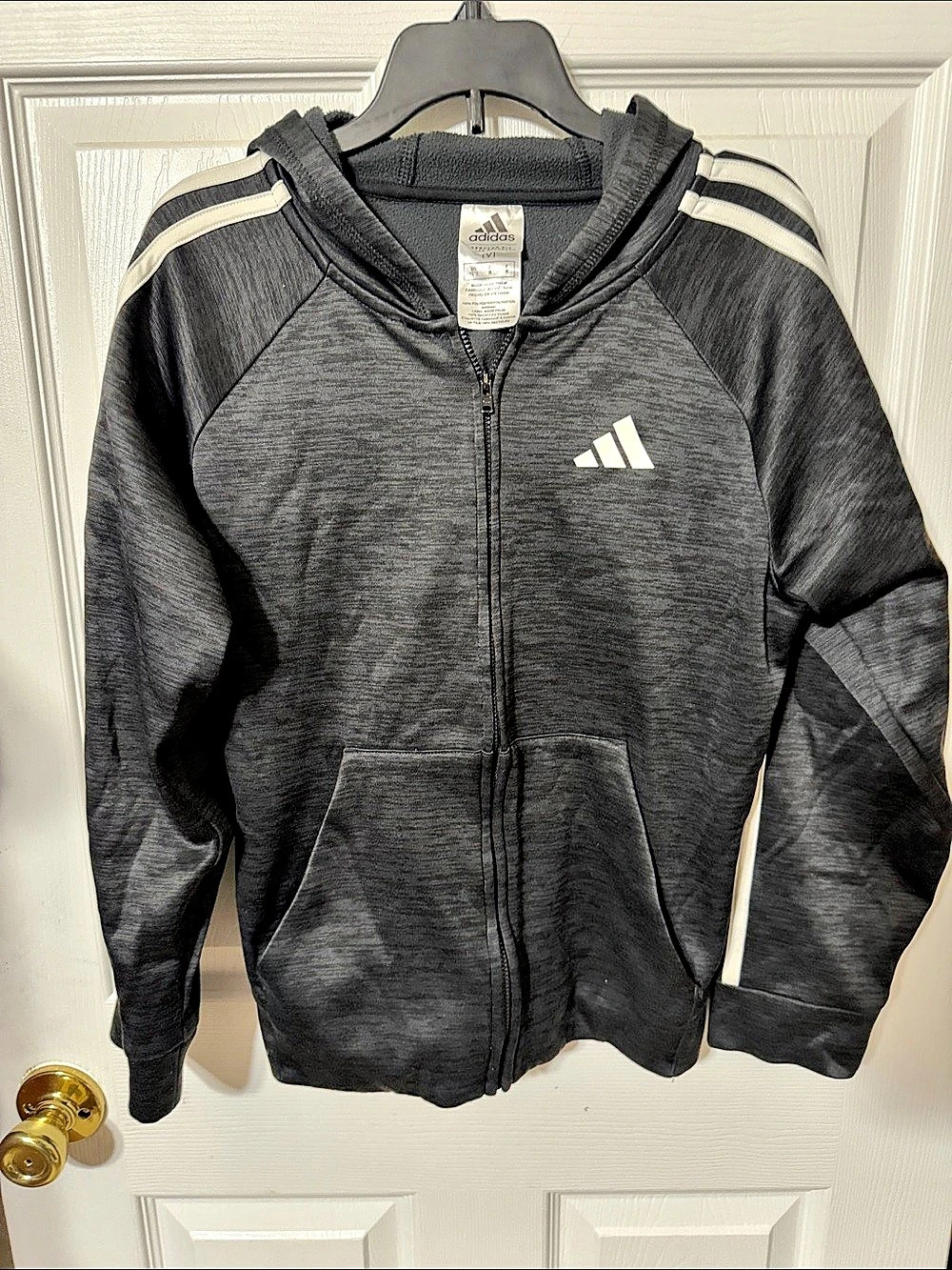 adidas Boys Essentials 3-Stripes Full-Zip Fleece Hoodie Black & White